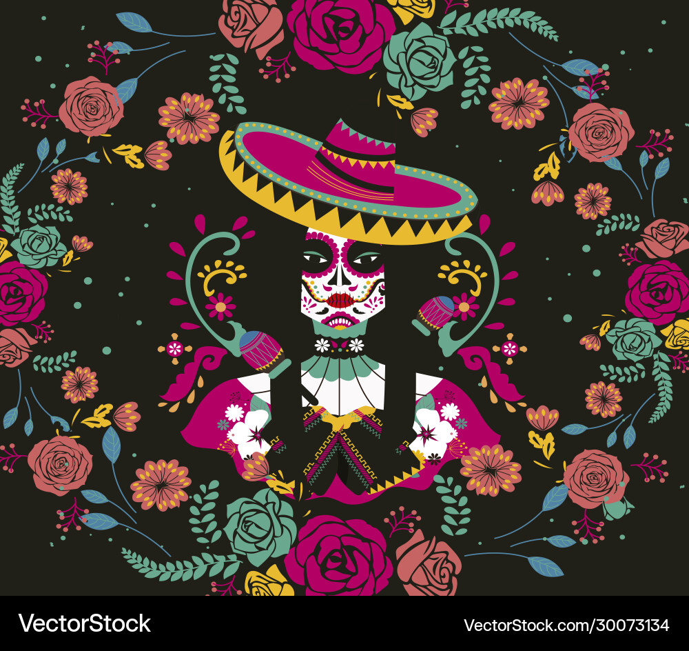 Schöne mexikanische Totenkopf Frau Design Schöne mexikanische Totenkopf Frau Design vektorbild