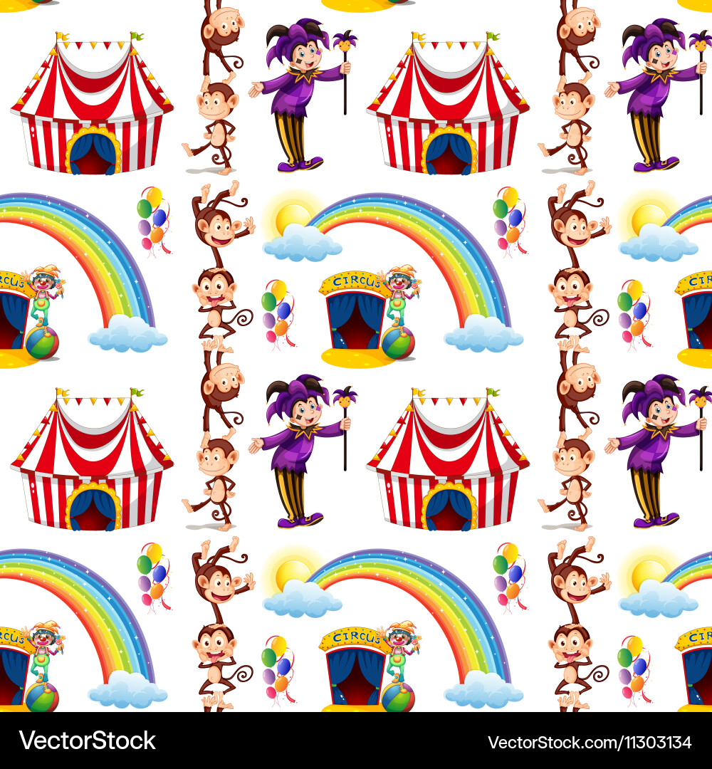 Seamless background design with jester and monkeys vector image