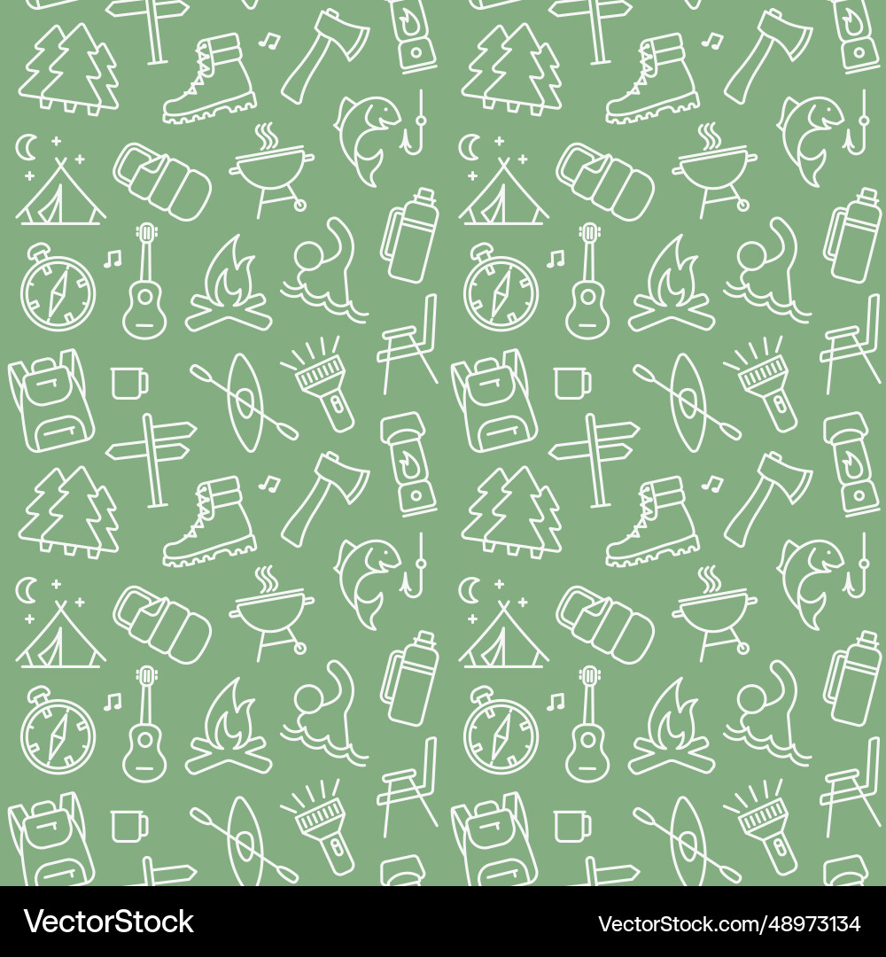 Seamless background with linear symbols of hiking Seamless background with linear symbols of hiking vector image