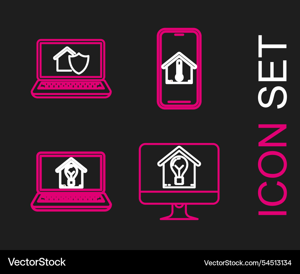 Set line computer monitor with smart house vector image