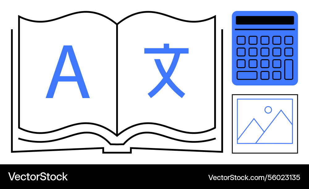 Bilingual learning with open book calculator Bilingual learning with open book calculator Vector Image