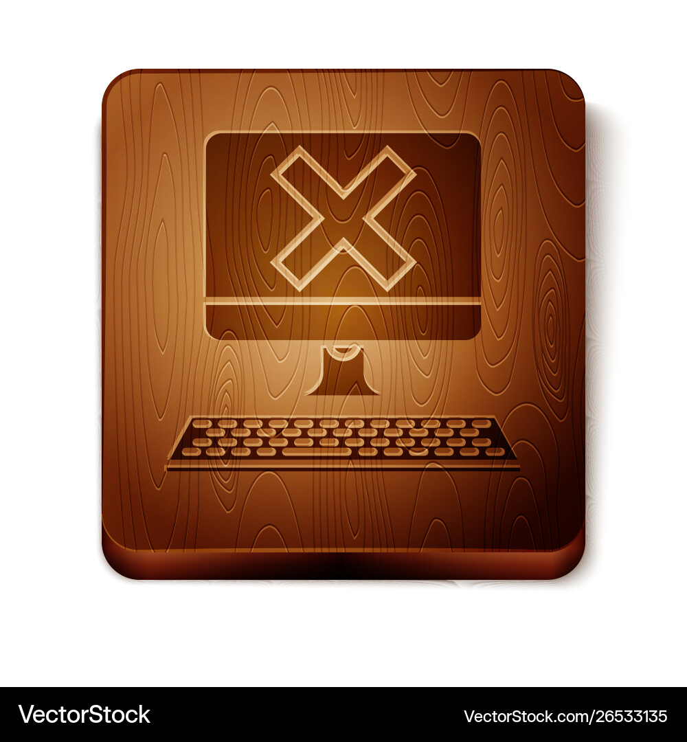 Brown computer with keyboard and x mark icon Brown computer with keyboard and x mark icon Vector Image