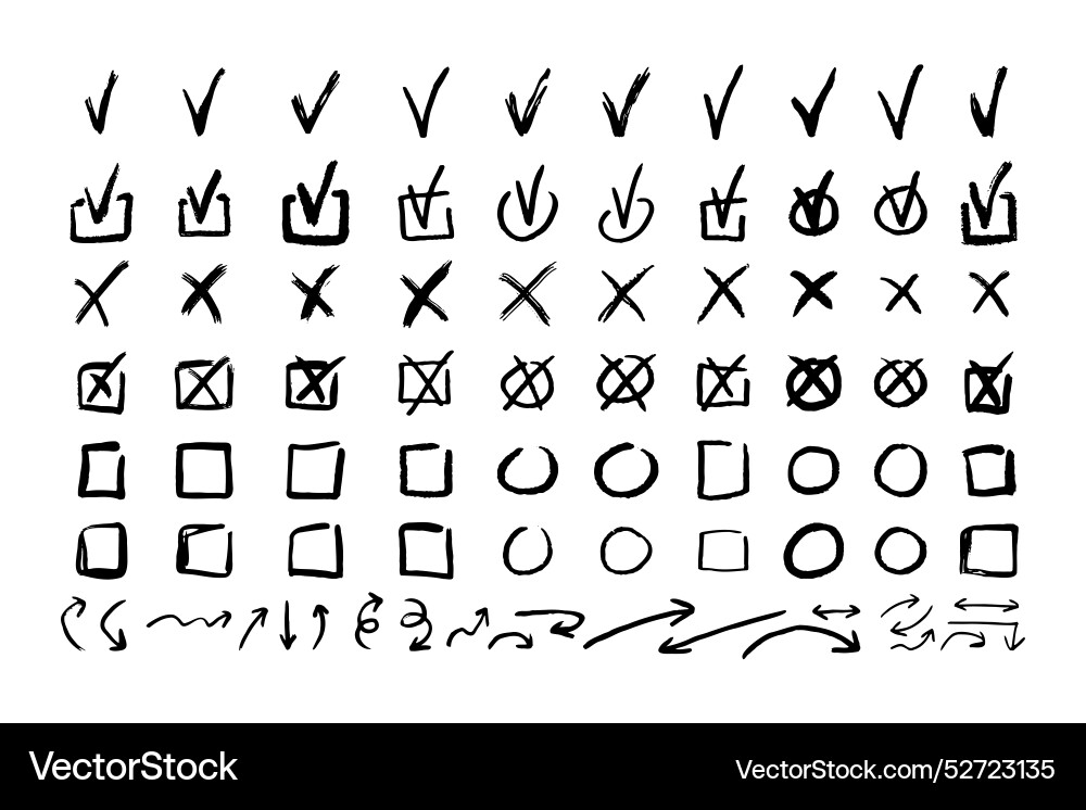Check marks doodle black line element set tick vector image
