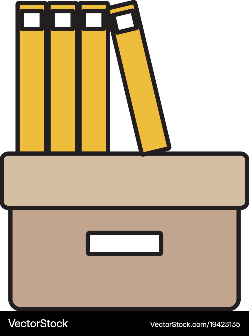 Colorful office box with books and folders flat Vector Image