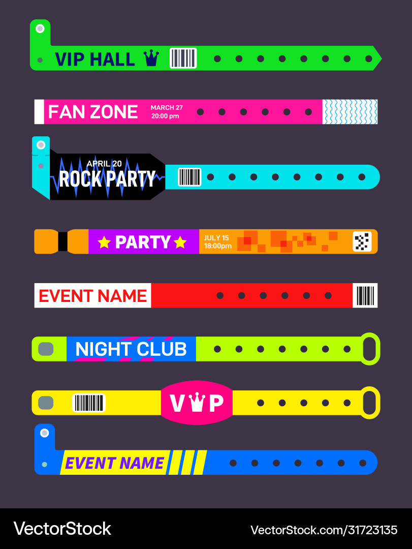 Event Armbänder Party Festival Eingang Papier Event Armbänder Party Festival Eingang Papier vektorbild
