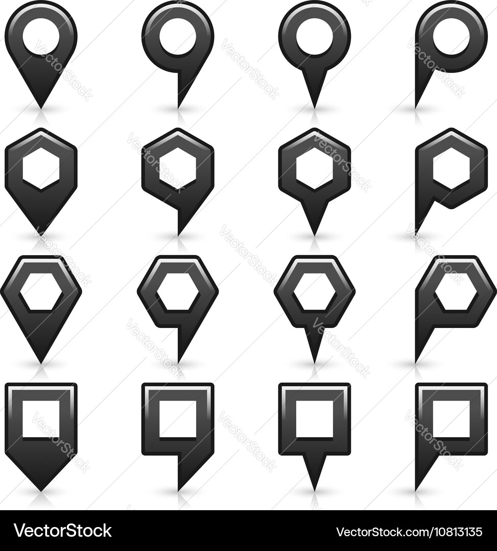 Flat map pins sign location icon with shadow Vector Image