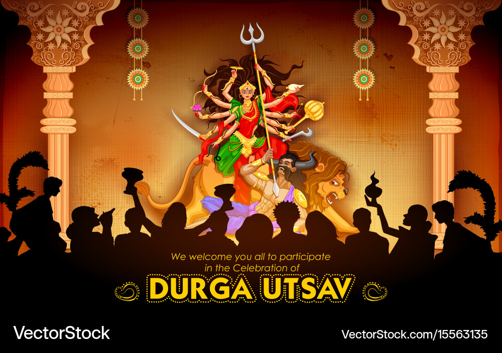 Goddess durga in subho bijoya happy dussehra vector image