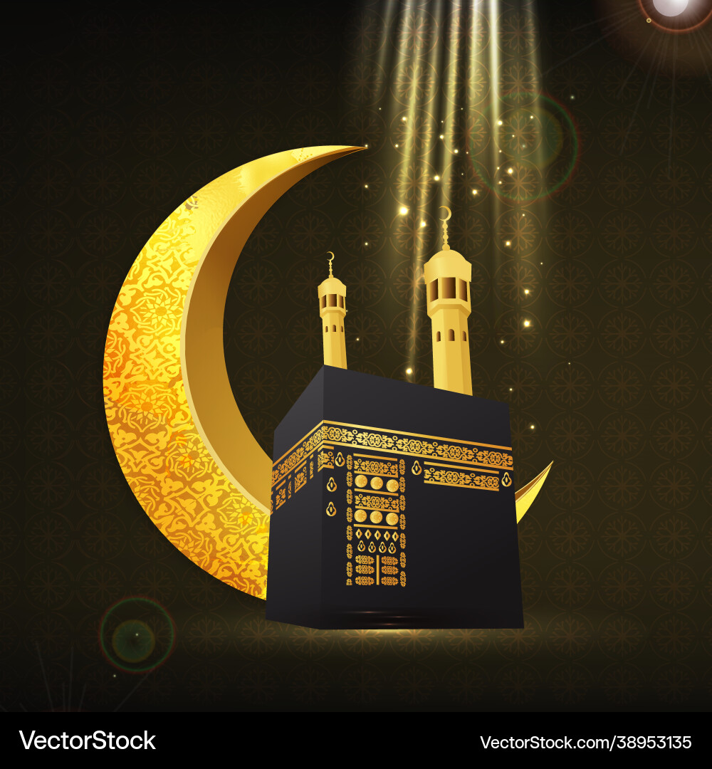 Islamischer Hintergrund mit goldenem Mond und kaba Islamischer Hintergrund mit goldenem Mond und kaba vektorbild