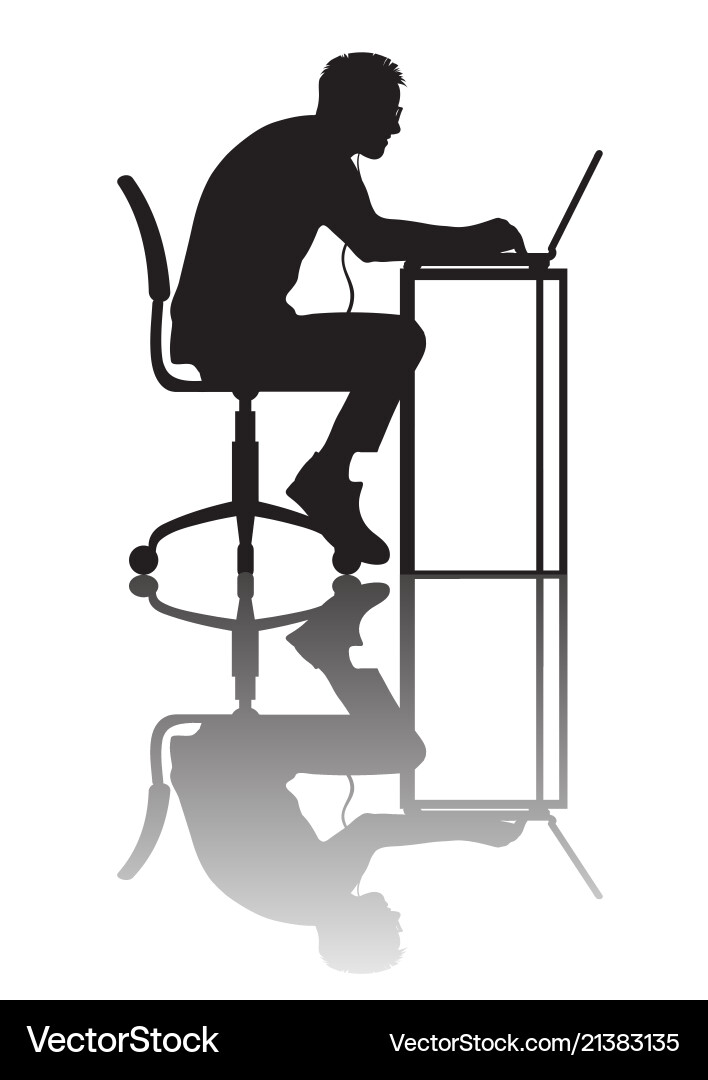 Man working at computer silhouette Man working at computer silhouette vector image