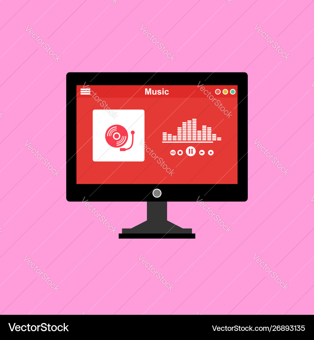 Media player application app template with flat Media player application app template with flat Vector Image