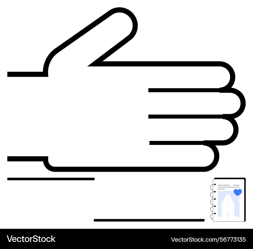 Minimalist hand gesture with notebook featuring Minimalist hand gesture with notebook featuring vector image