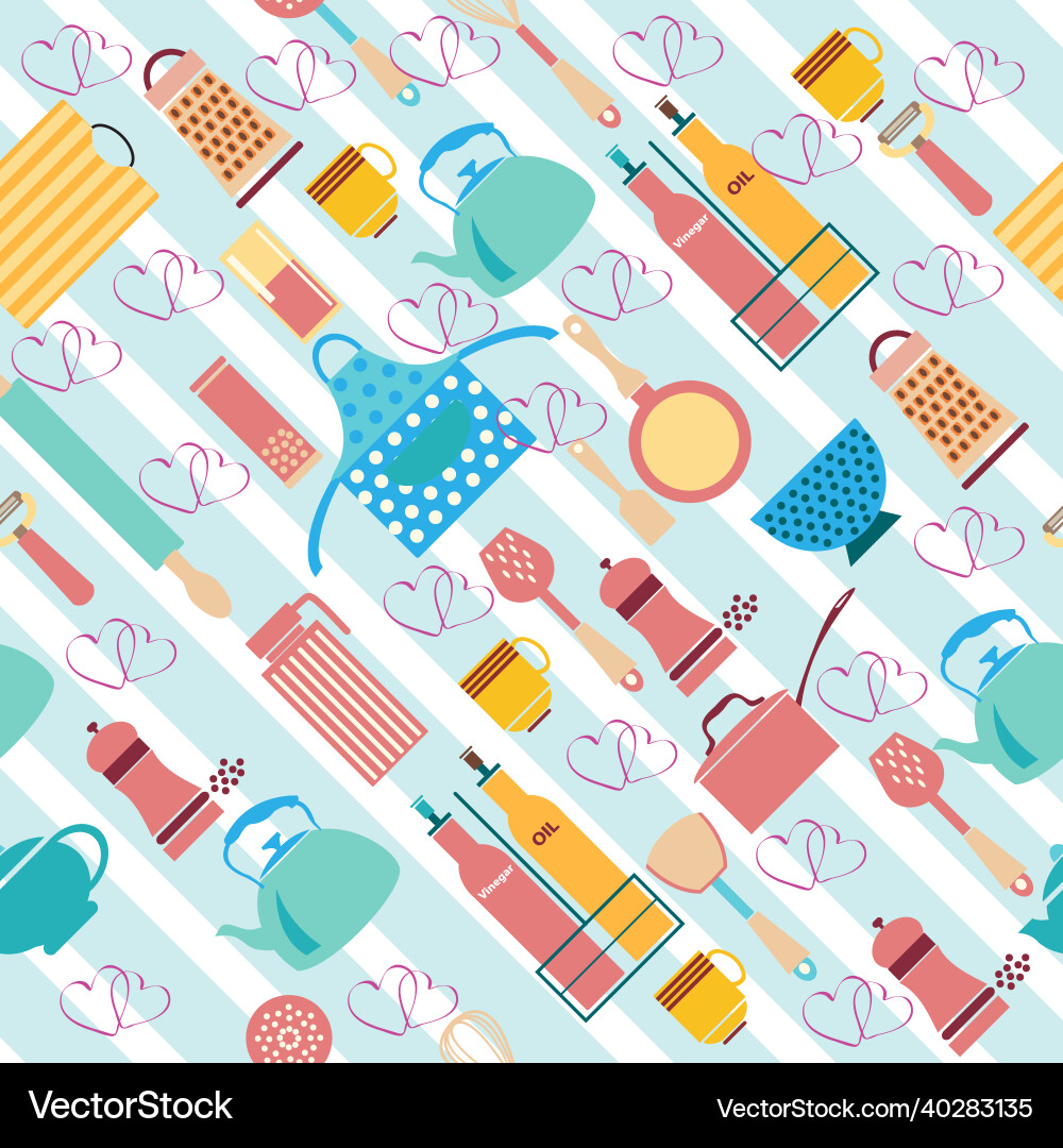 Pattern with kitchenware symbol on diagonal stripe vector image