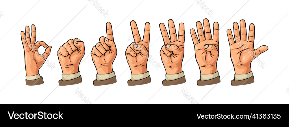 Set of gestures hands counting from zero vector image