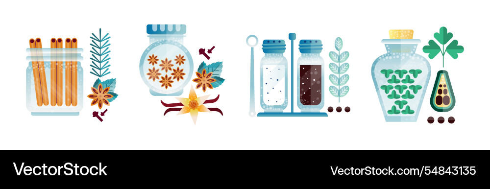 Spice and condiment flat object item Spice and condiment flat object item Vector Image