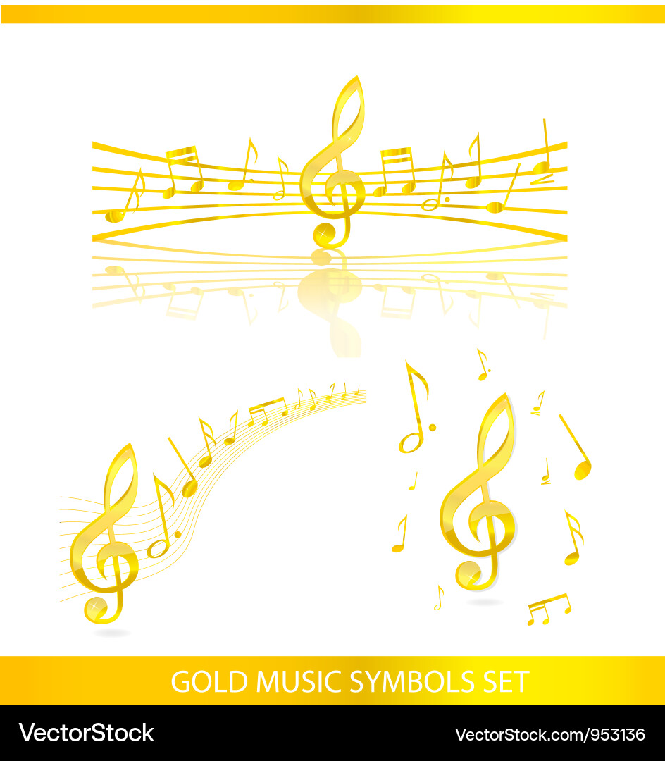 Abstract music symbols set gold color Vector Image