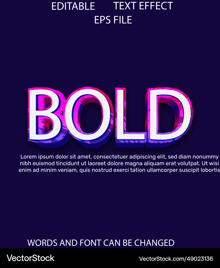 Bold text effect font editable typography 3d vector image