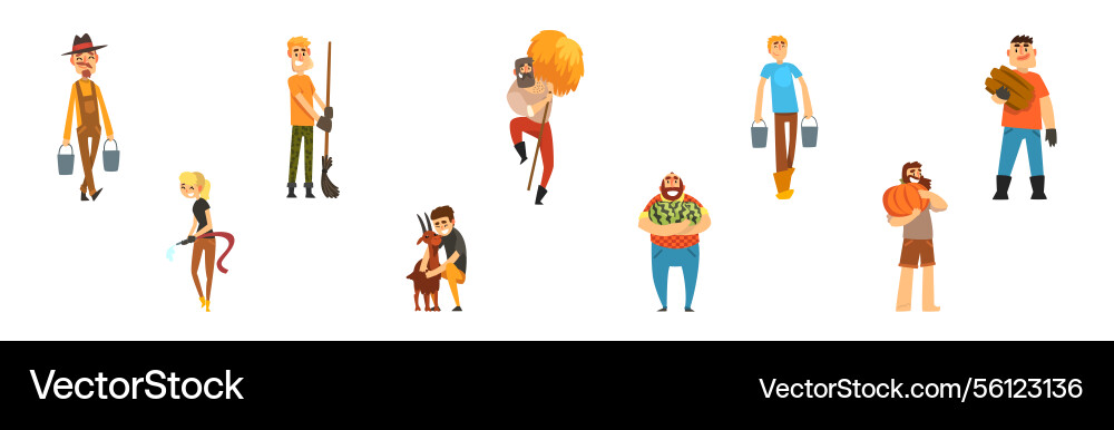 Funny man and woman farmer character enjoy Vector Image