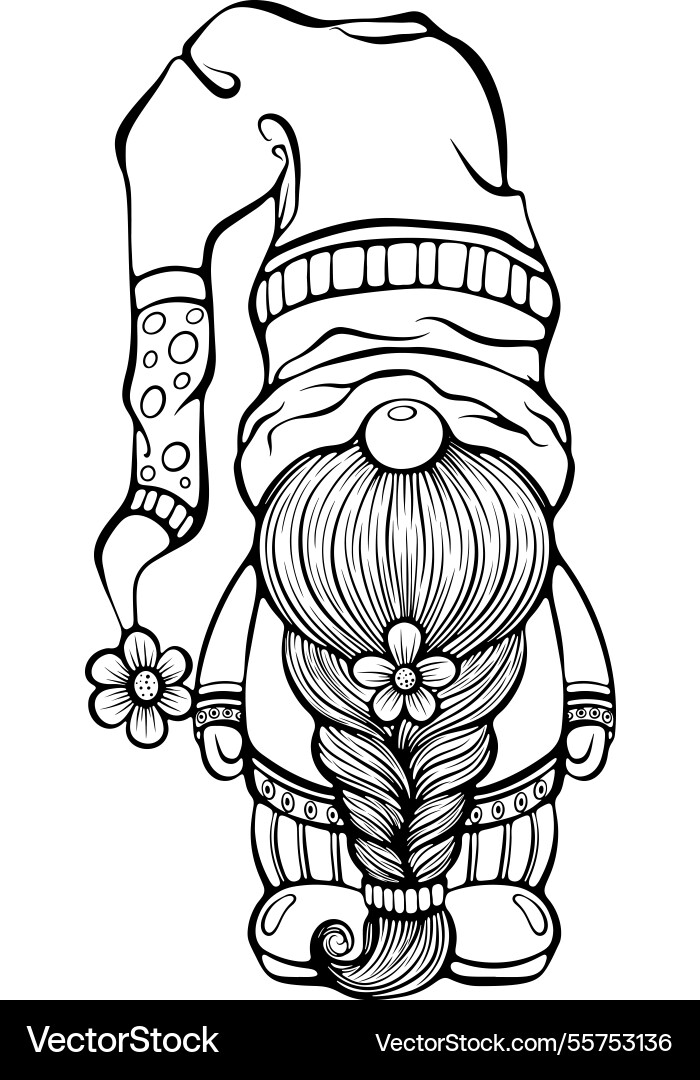 Gnome with beard pigtail line art Vector Image