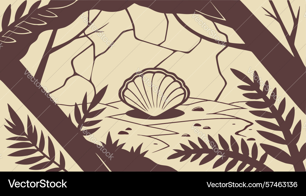 Seashell in mysterious forest with gnarled trees Vector Image