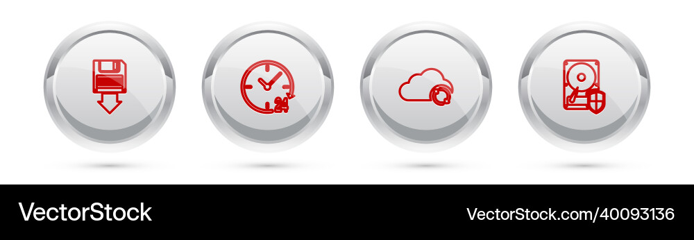 Set line floppy disk backup clock 24 hours cloud Set line floppy disk backup clock 24 hours cloud vector image