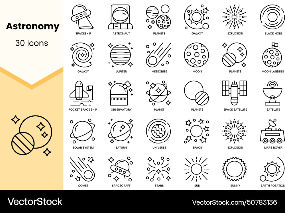 Set of astronomy icons simple line art style Set of astronomy icons simple line art style Vector Image