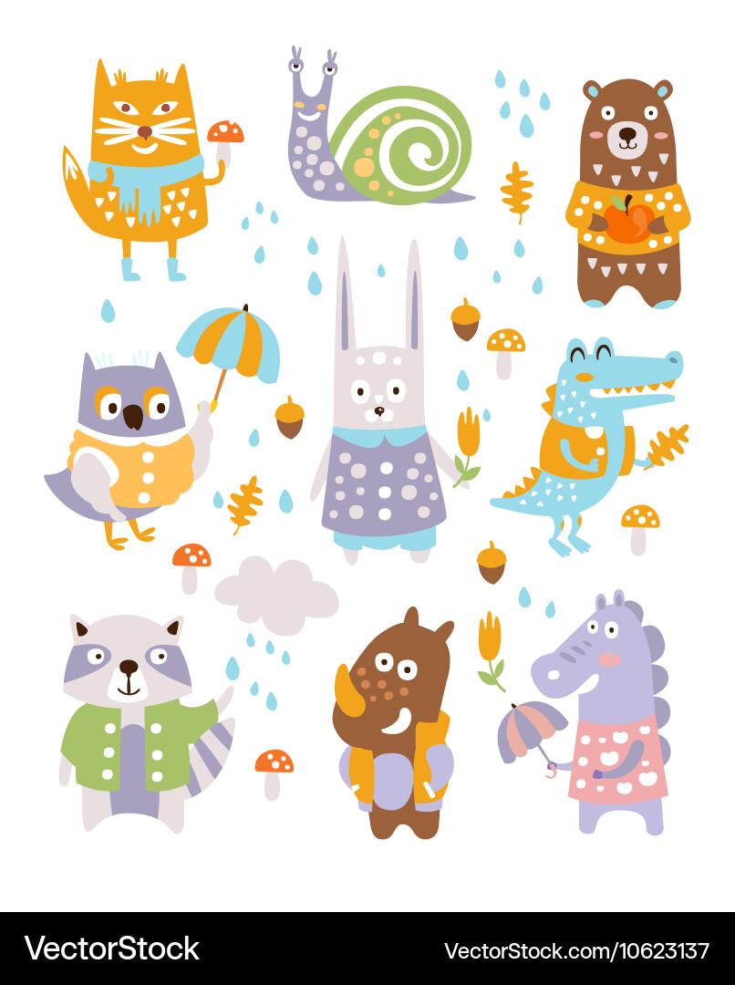 Animal woodland autumn set Vector Image