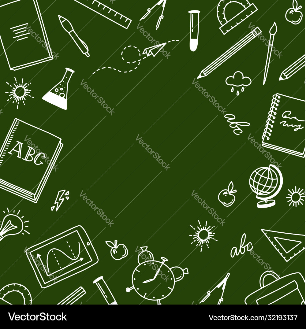 Back to school green background doodle style Back to school green background doodle style vector image