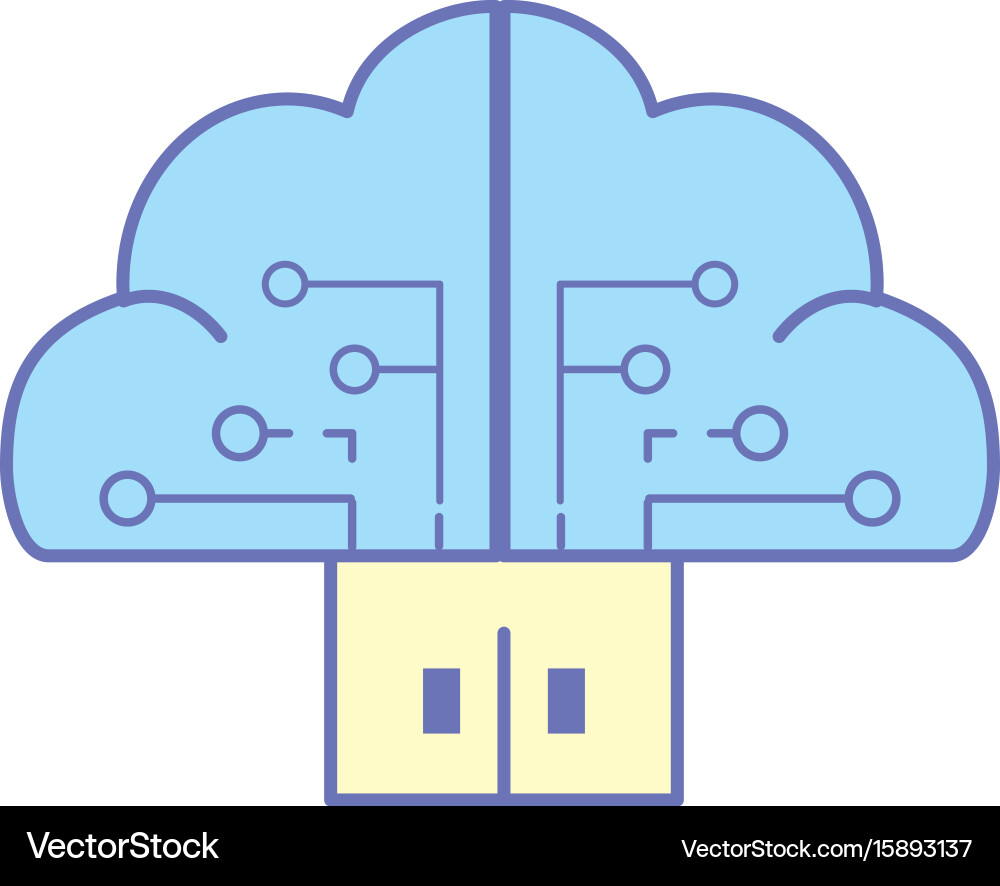 Brain cloud data with circuits and door connection vector image