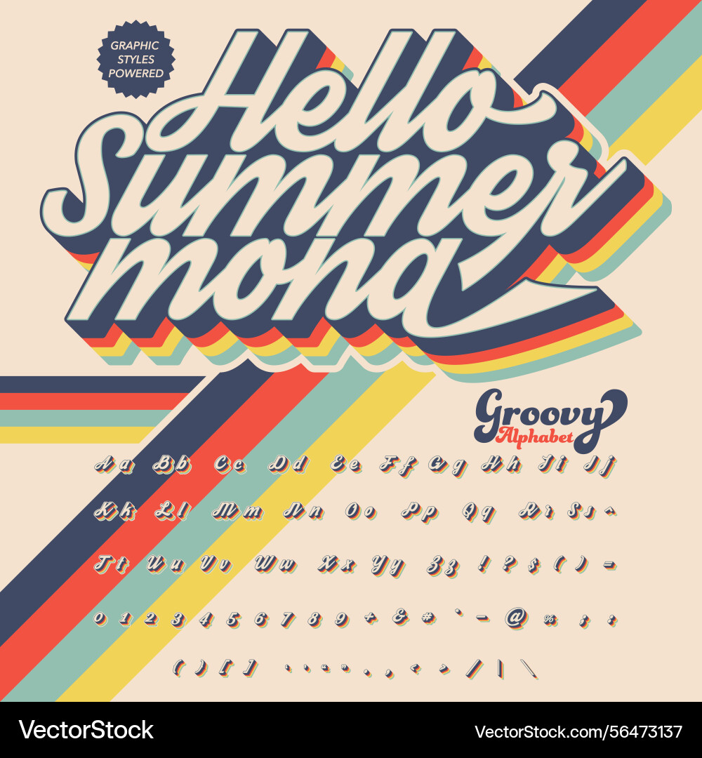 Groovy script retro bold font alphabet Groovy script retro bold font alphabet vector image