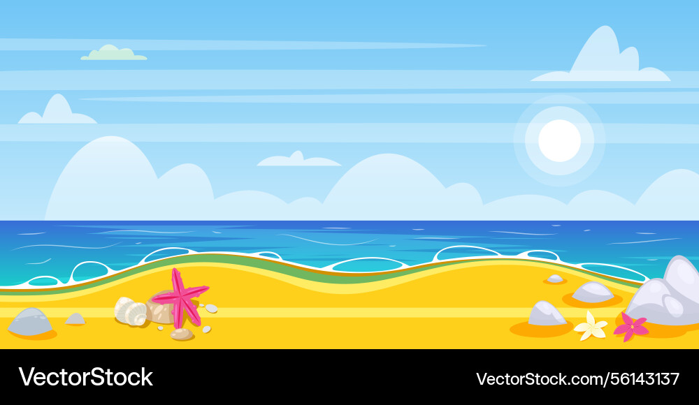Meer Sommer Landschaft flache Karikatur Meer Sommer Landschaft flache Karikatur vektorbild