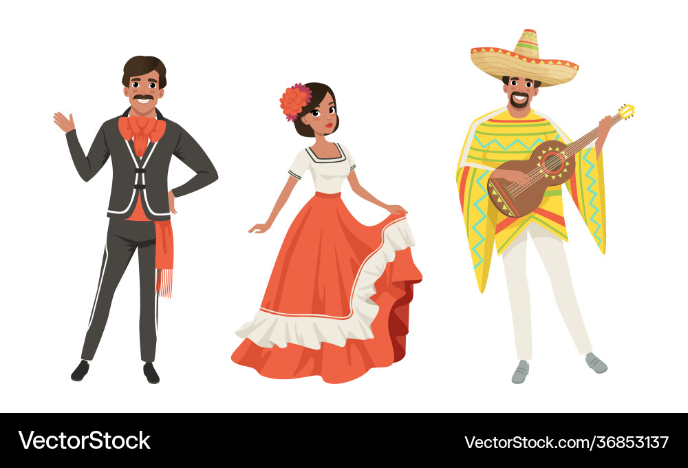 Mexikanische Männer und Frauen in traditionellen nationalen Mexikanische Männer und Frauen in traditionellen nationalen vektorbild