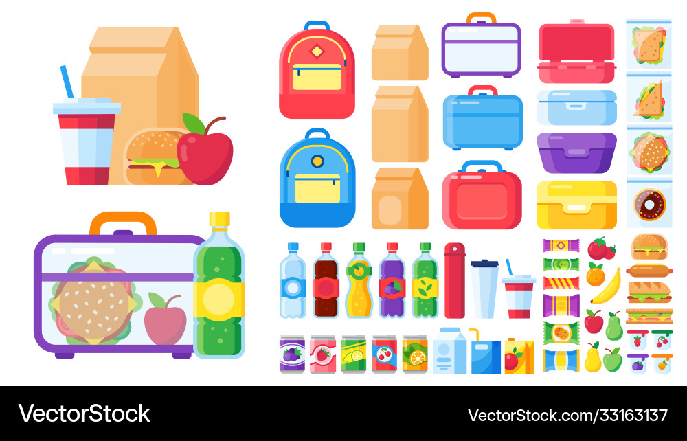 Mittagessen Box Konstruktor Essen für Lunchbox isoliert Mittagessen Box Konstruktor Essen für Lunchbox isoliert vektorbild