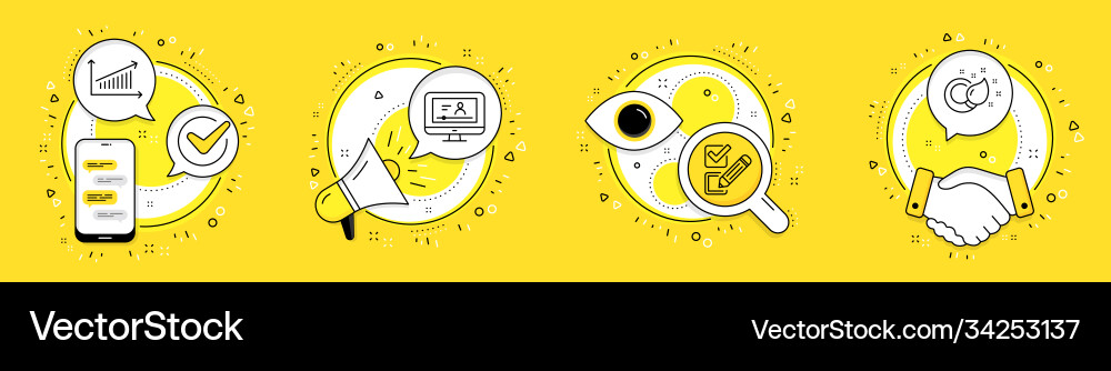 Online video checkbox and chart icons set paint Online video checkbox and chart icons set paint vector image
