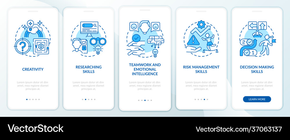 Problem-solving skills blue onboarding mobile app Problem-solving skills blue onboarding mobile app Vector Image