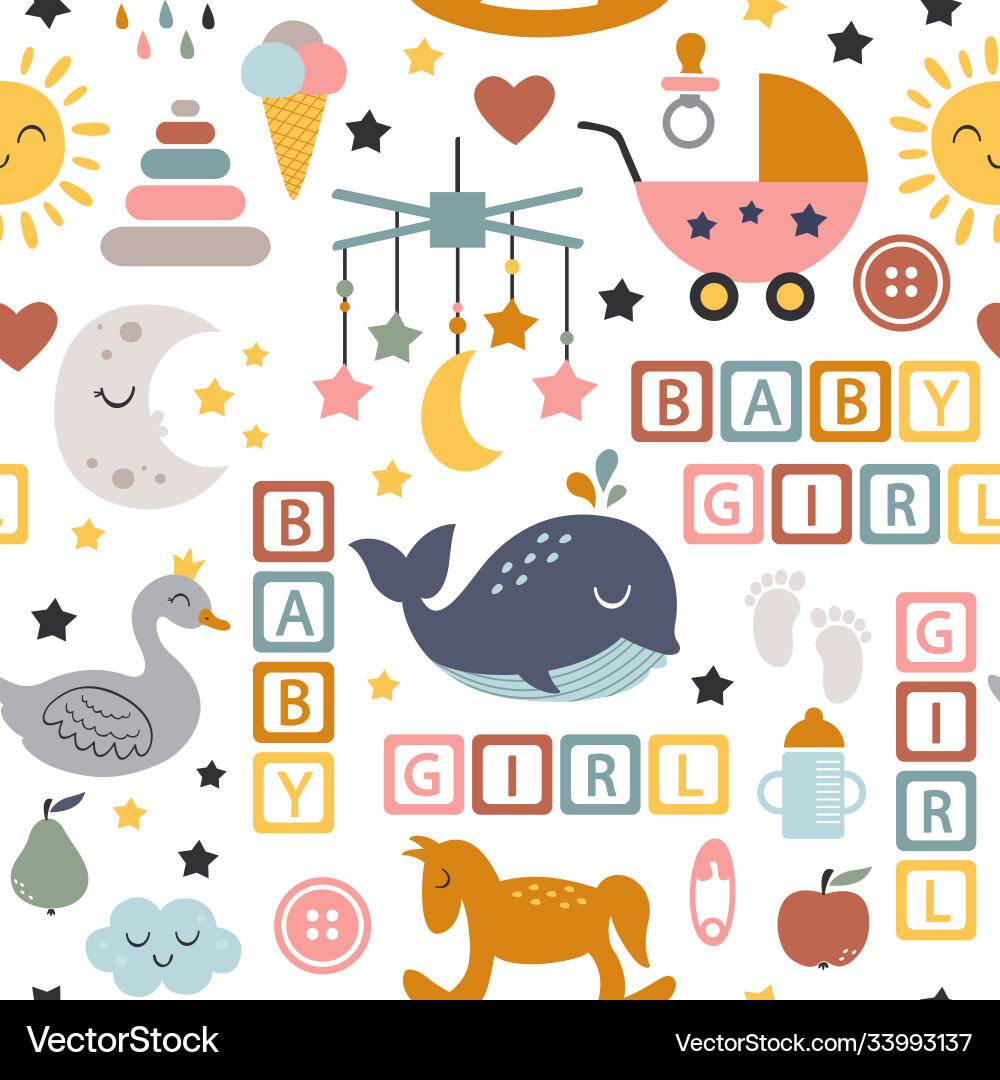 Seamless pattern with baby icons for girl vector image