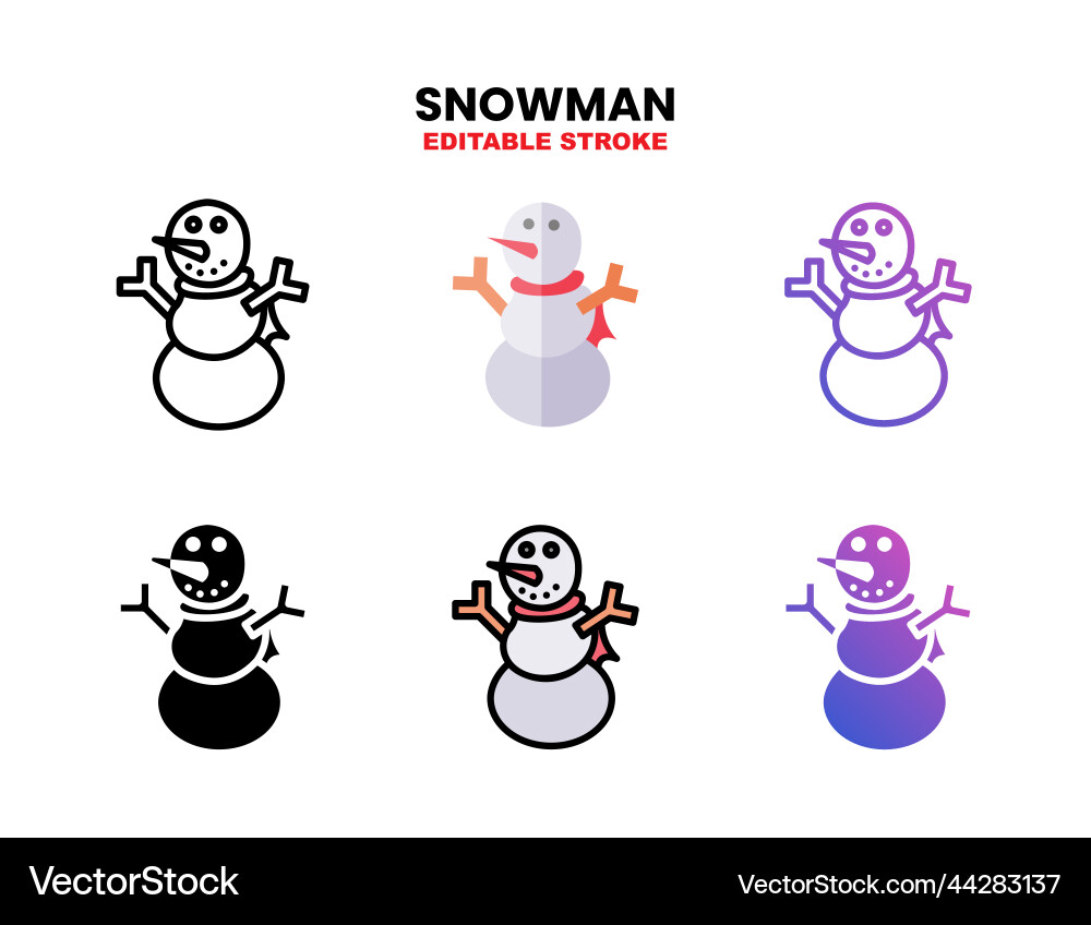 Snowman icon set with different styles Snowman icon set with different styles vector image