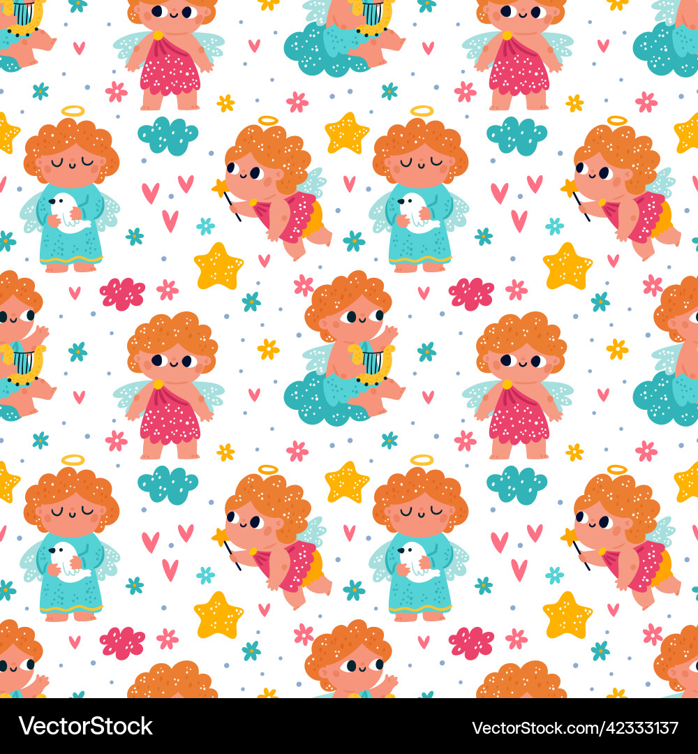 Sweet little heaven angels seamless pattern Sweet little heaven angels seamless pattern vector image