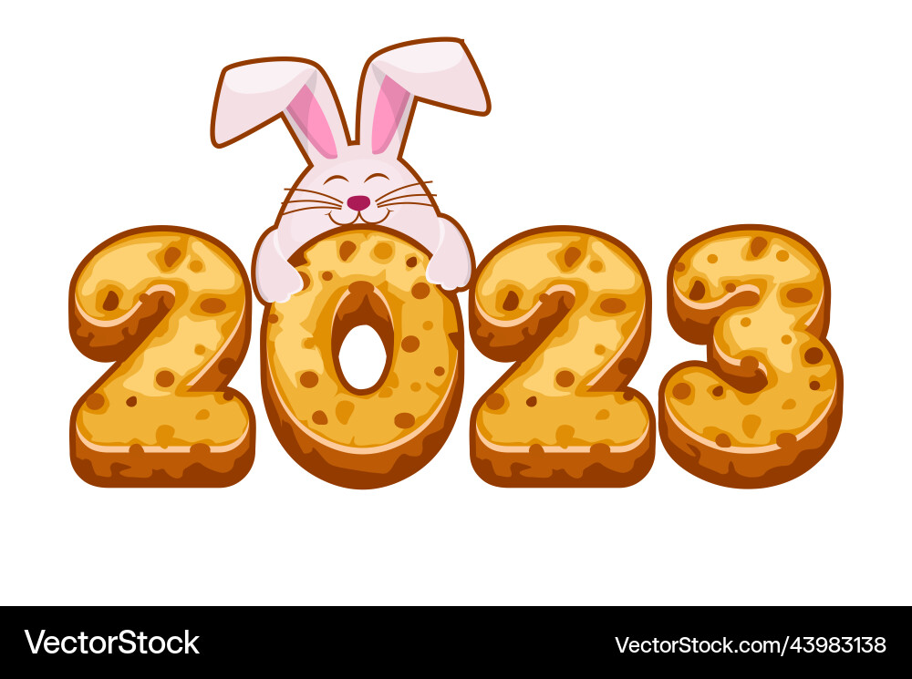 Biskvit cookies with 2023 and rabbit new year Biskvit cookies with 2023 and rabbit new year Vector Image