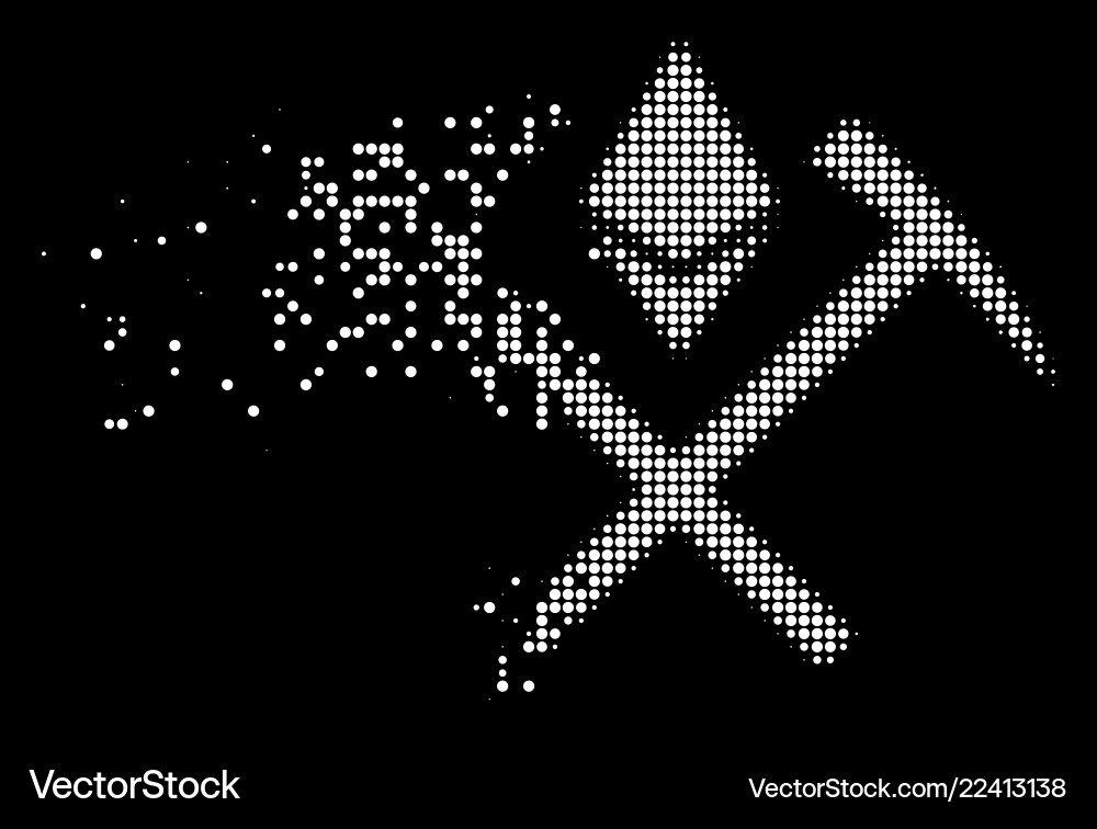Bright dissolving dotted halftone ethereum mining Vector Image