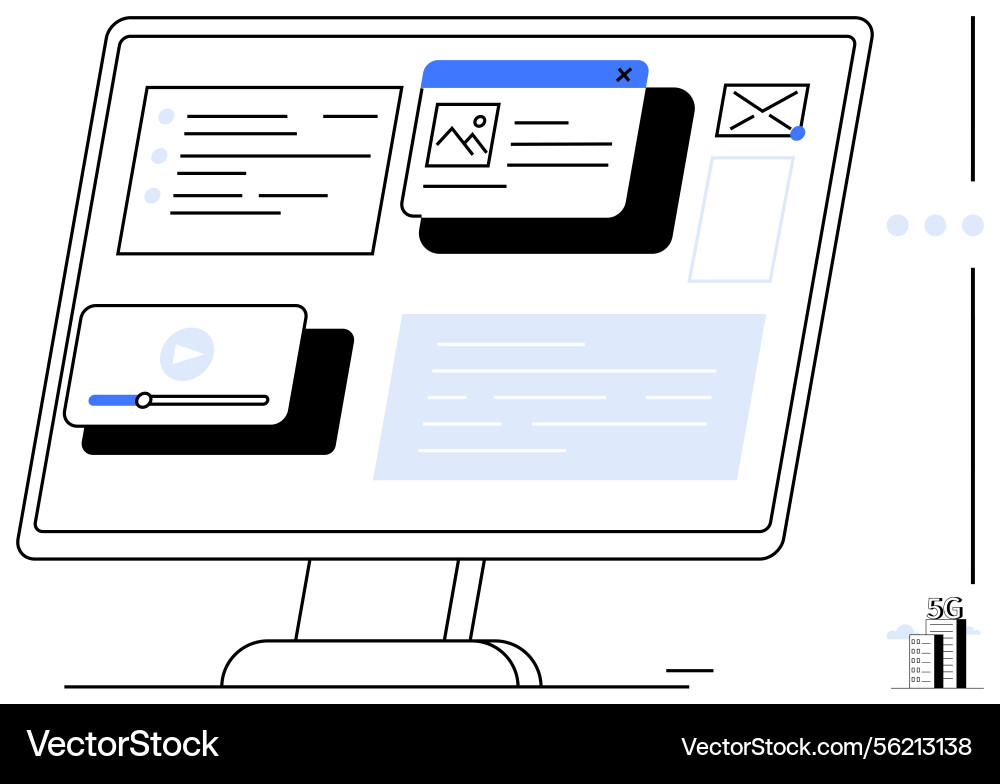 Digital workspace interface with multimedia Digital workspace interface with multimedia vector image