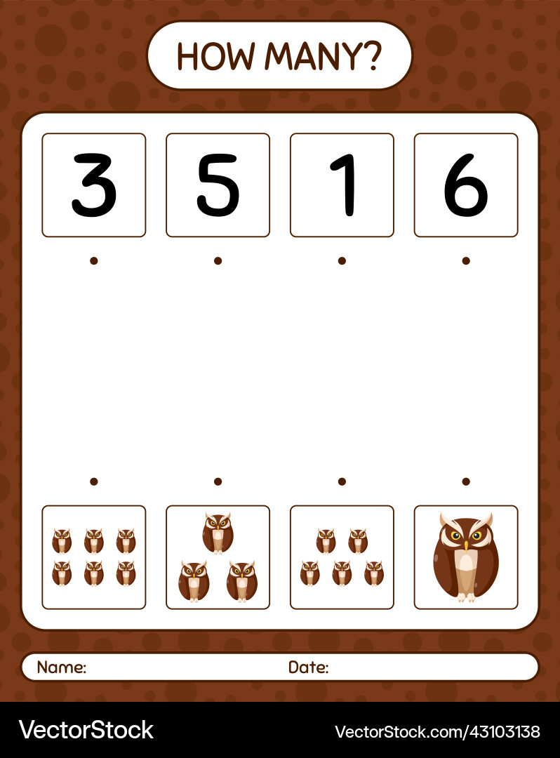 How many counting game with owl worksheet How many counting game with owl worksheet vector image