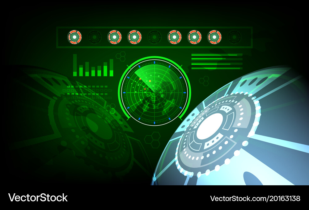 Radar screen digital interface with world map Vector Image