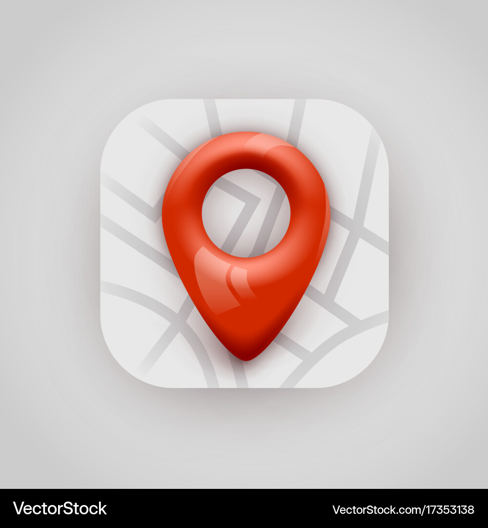 Red map pin pointer on modern app icon vector image