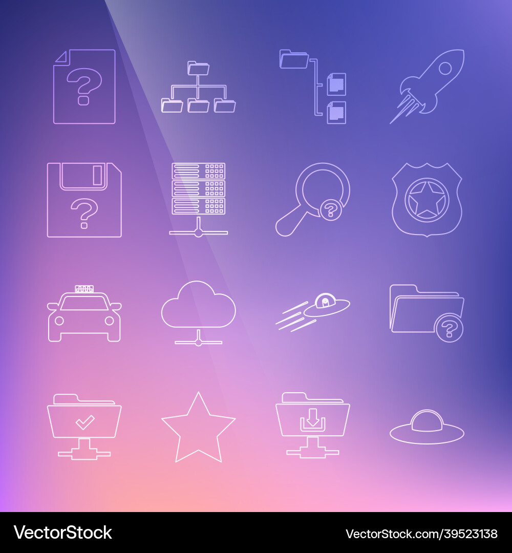 Set line ufo flying spaceship unknown directory Vector Image