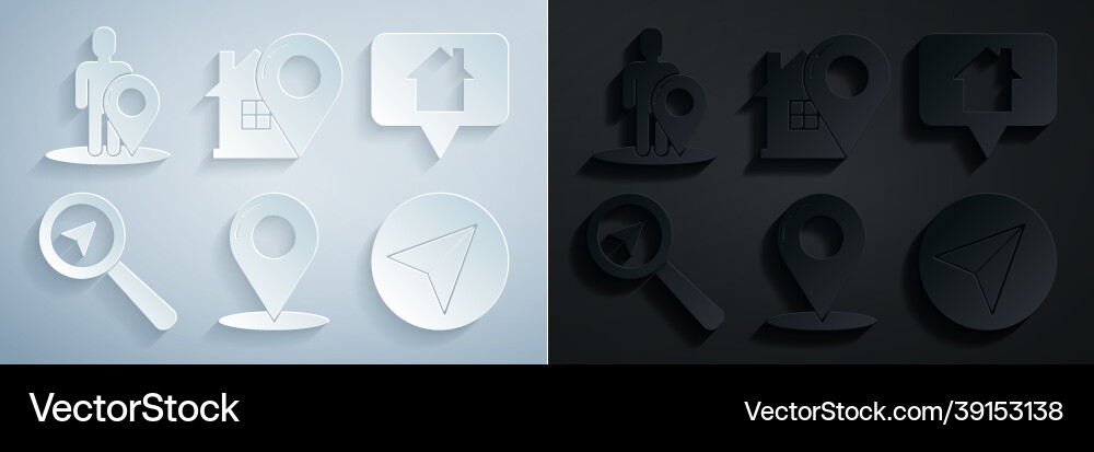 Set map pin pointer with house search location Set map pin pointer with house search location vector image