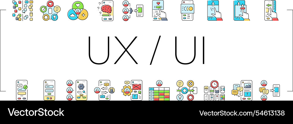 Ui ux digital develop code app icons set Ui ux digital develop code app icons set vector image