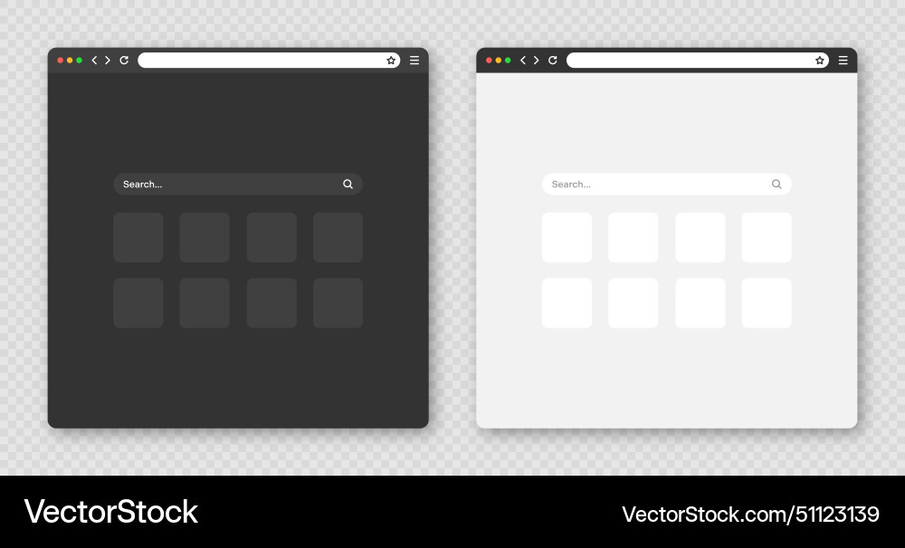 Blank web browser window with toolbar and search Vector Image