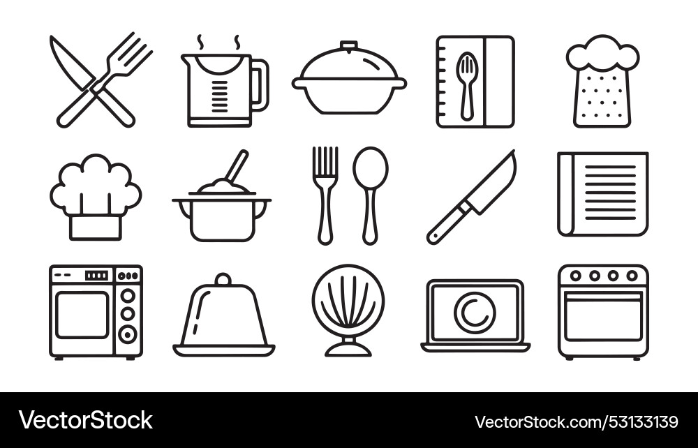 Cooking web icons in line style frying pan fork Cooking web icons in line style frying pan fork vector image