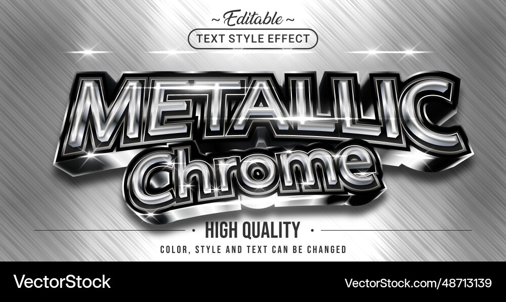 Editable text style effect - metallic chrome vector image