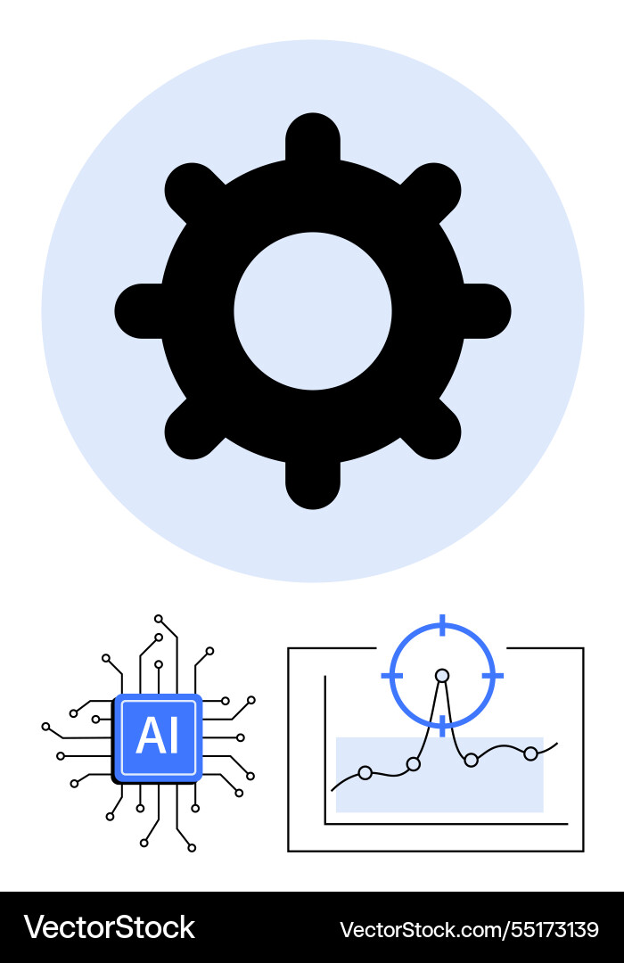 Gear with ai processor and data analytics chart Vector Image